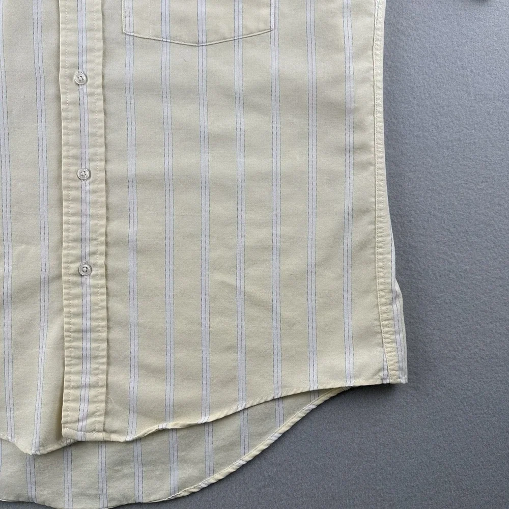 Vintage 70s Arrow Dover Yellow Striped Cotton Blend Shirt Mens 15‎ 1/2 Made USA